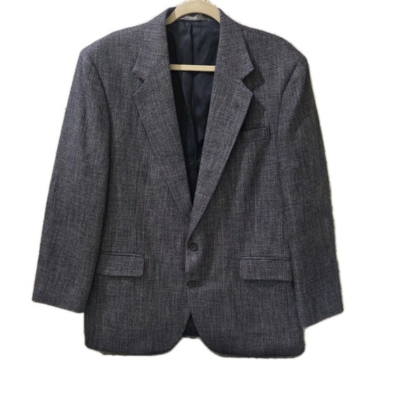 Haggar Other - Haggar Imperial Blazer Mens 44 Gray Plaid Sport Coat Wool Blend 2‎ Button Lined